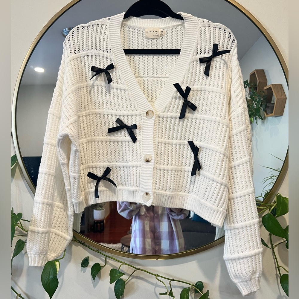 White women’s cardigan with bows size S/M